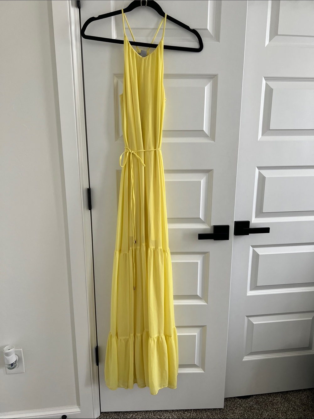 H&M Sunny Yellow Tiered Maxi Dress with Waist Tie
